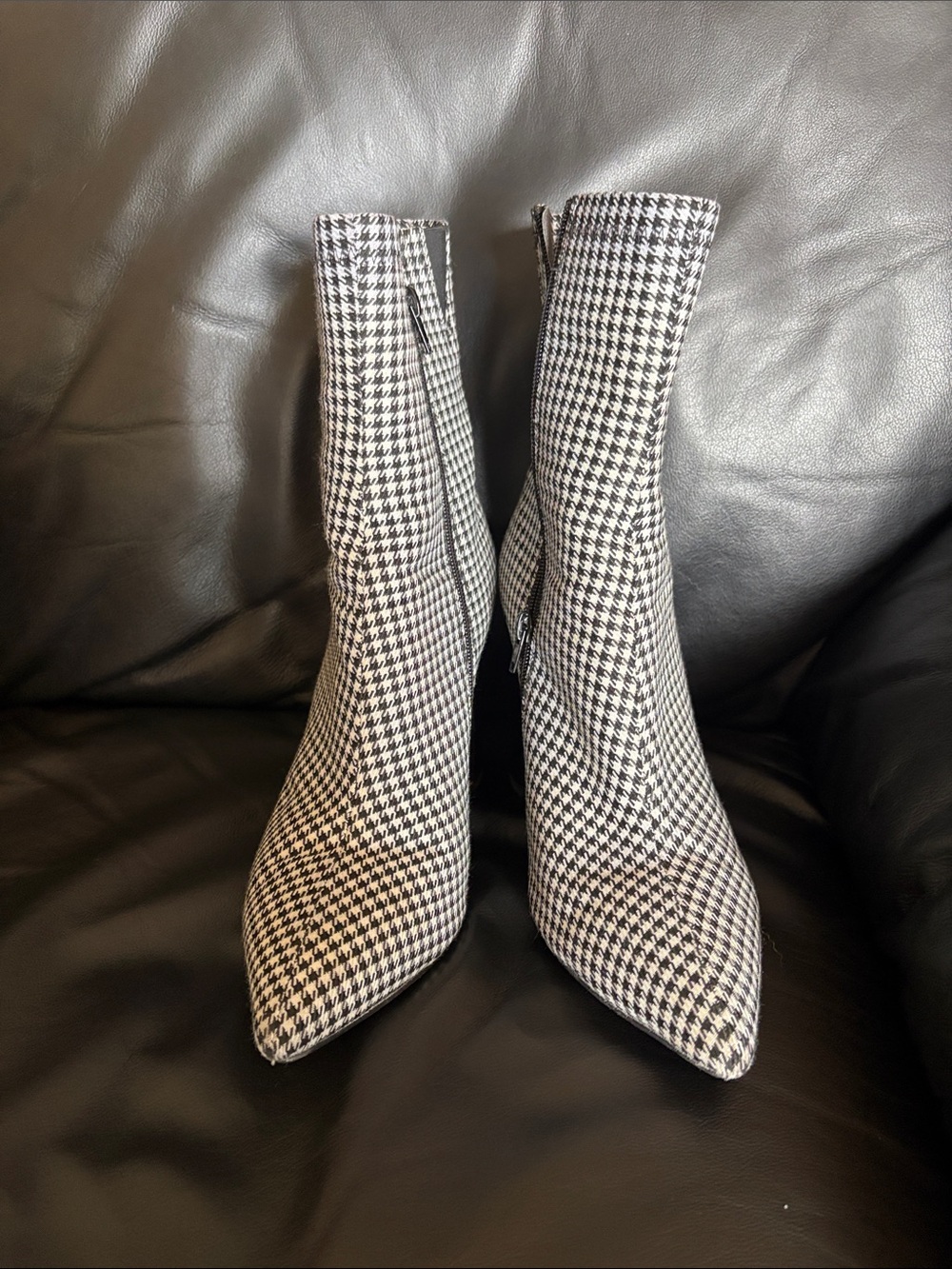 Jeffrey Campbell Black & White Houndstooth Pointed Toe Ankle Boots